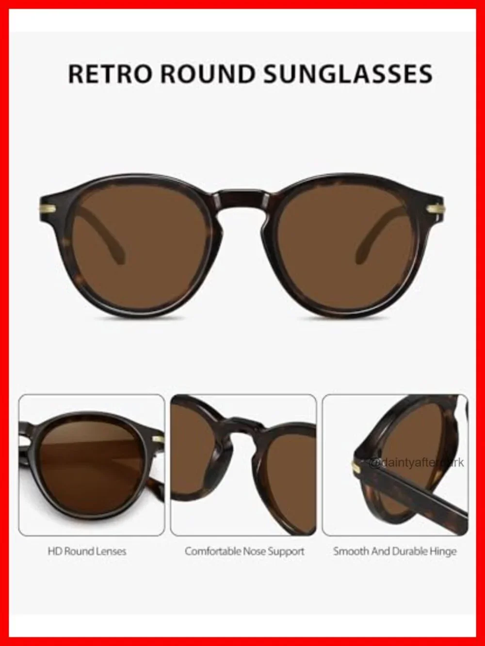 Vintage Round Sunglasses UV400 Protection Lightweight HD Lenses